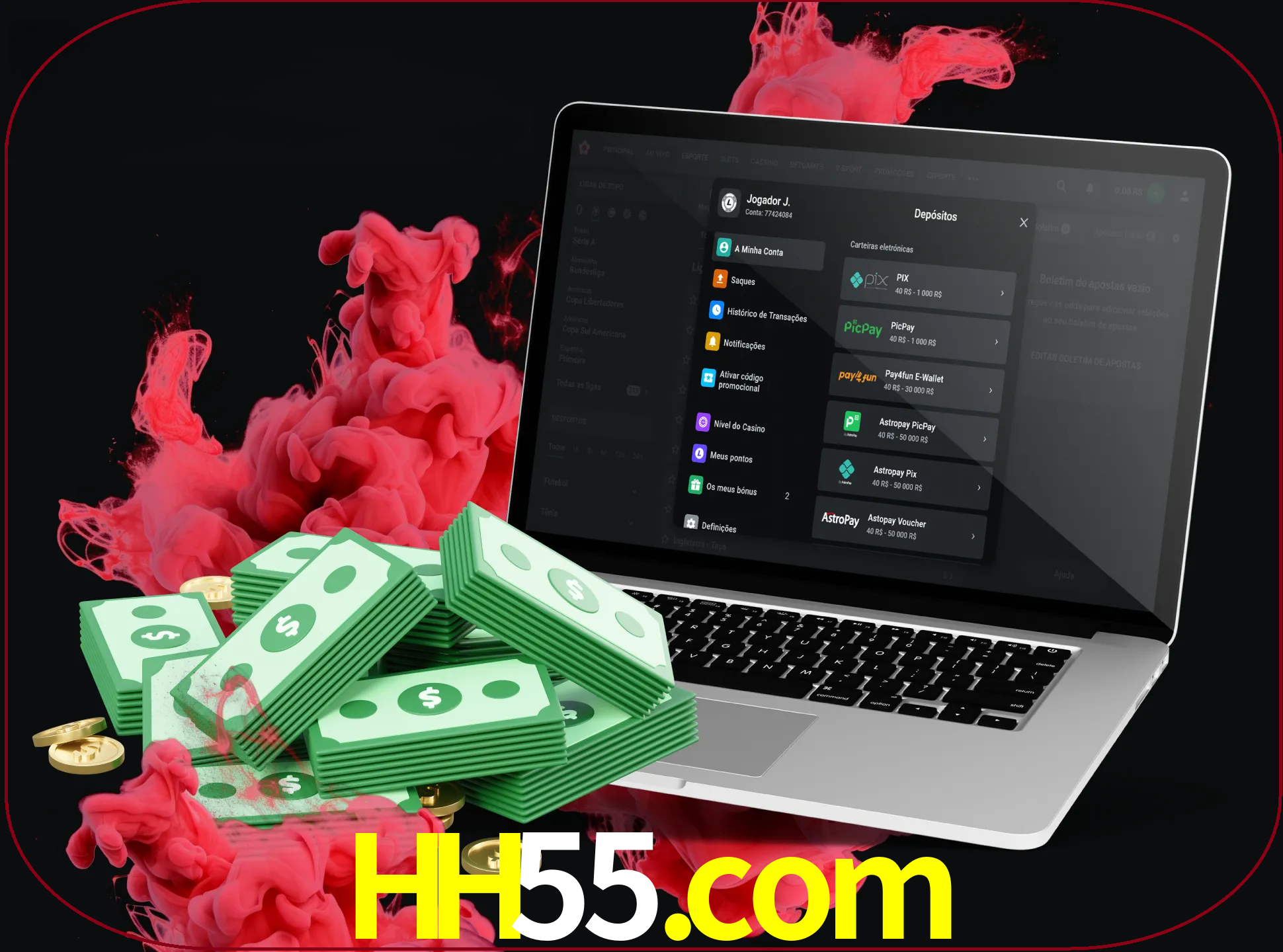 Para efetuar um depósito na sua conta hh55, basta escolher o método de depósito e especificar o montante.